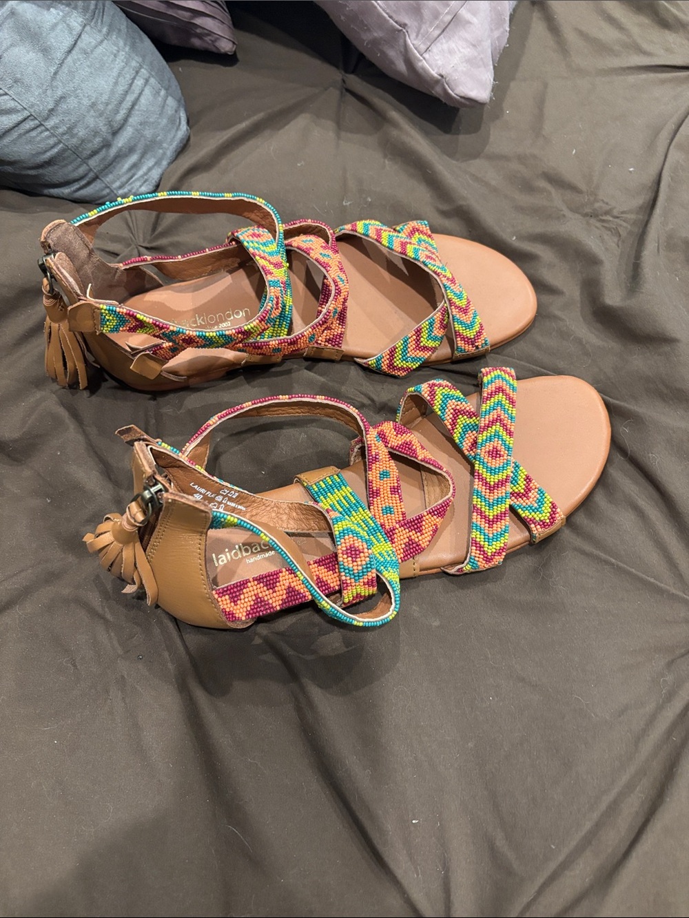 Laidback London Multicolor Beaded Strappy Sandal - Tan